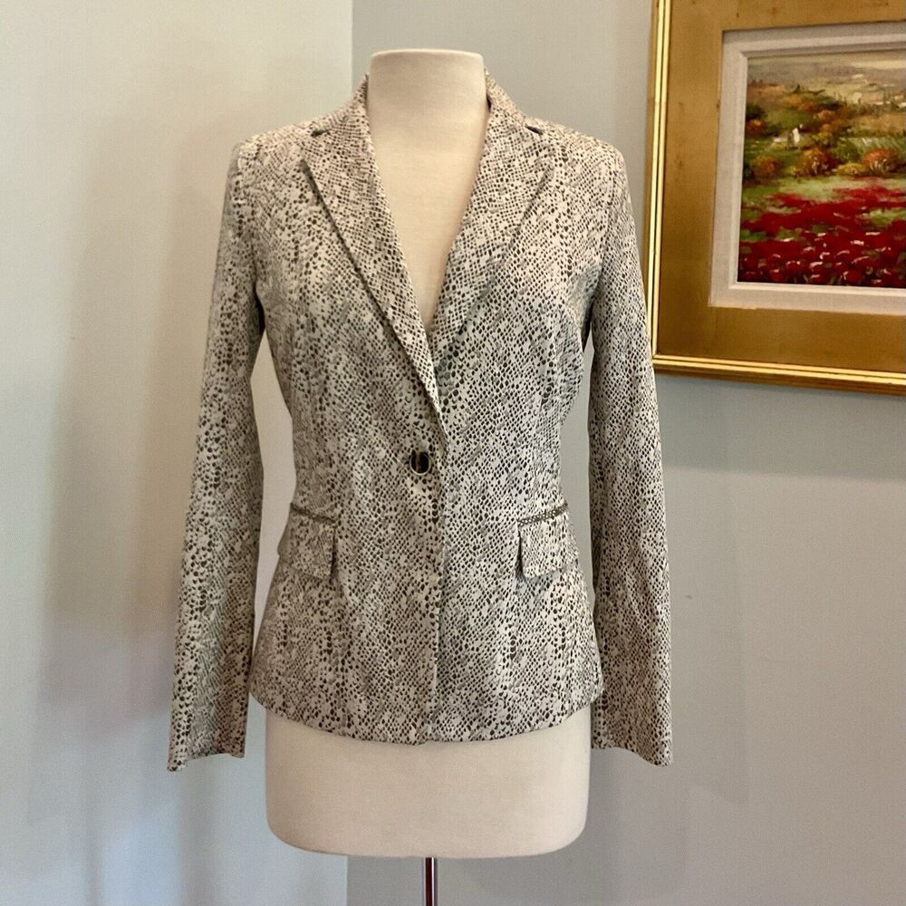 E by Etcetera Snake Print Ivory and Gray One Button Closure Jacket Blazer Size 6
